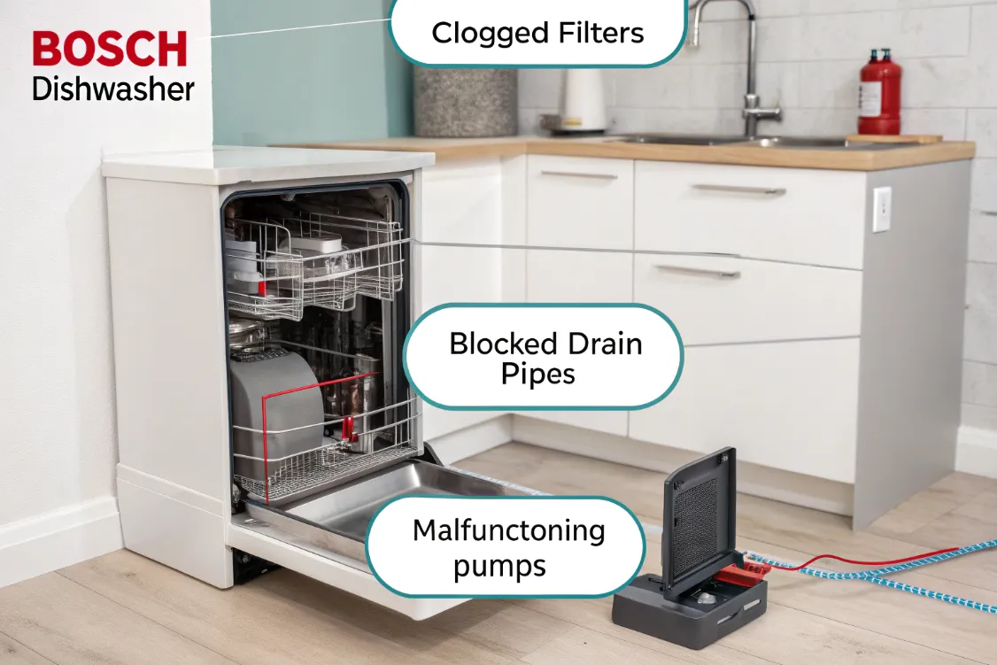 چرا ظرفشویی بوش آبگیری نمی‌کند؟